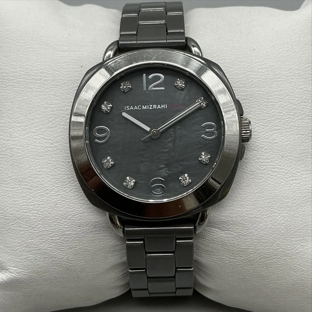 Isaac Mizrahi Live Womens Watch 35mm Gray Stainless Bracelet New Battery 7.5